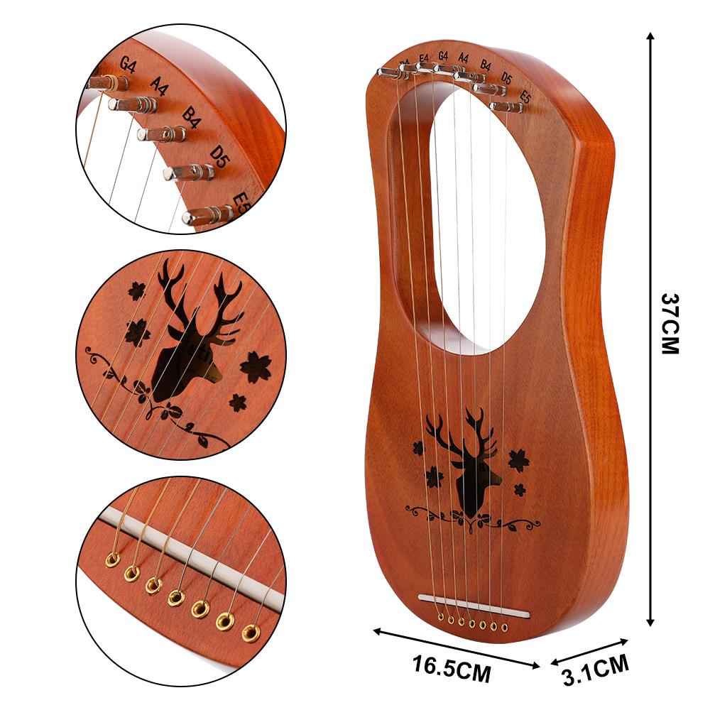 7-- snarige lierharp snaarinstrumenten engelse handleiding liqin met stemsleutel metalen snaren mahonie lichtgewicht kinderen