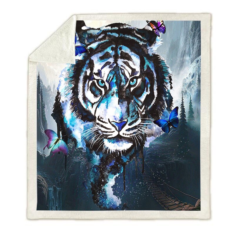 Kasteteppe til sofa bil låve voksen sengetrekk 3d dyr tiger utskrift myk varm vinter sherpa fleece teppe plysj sengeteppe