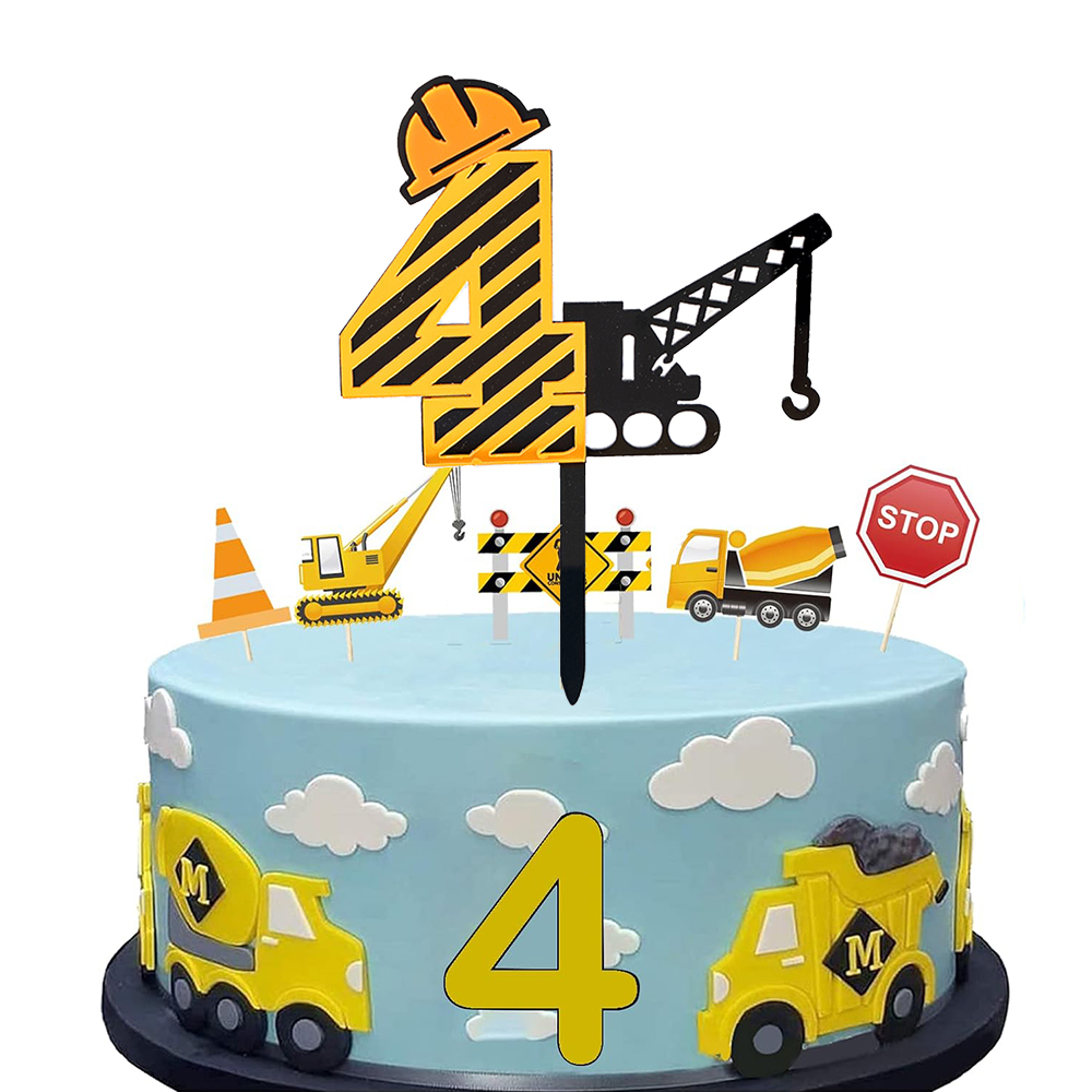 DIY construcción grúa pastel Topper números 1-9 decoraciones acrílicas para pasteles niños niño tema de ingeniería suministros para de feliz cumpleaños