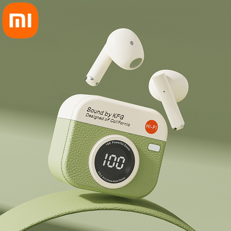 Xiaomi TWS Drahtlose Kopfhörer Bluetooth 5.4 Klassischer Stil HiFi-Stereo-Ohrhörer LED-Anzeige-Kopfhörer für Männer Frauen 2025,: Rot