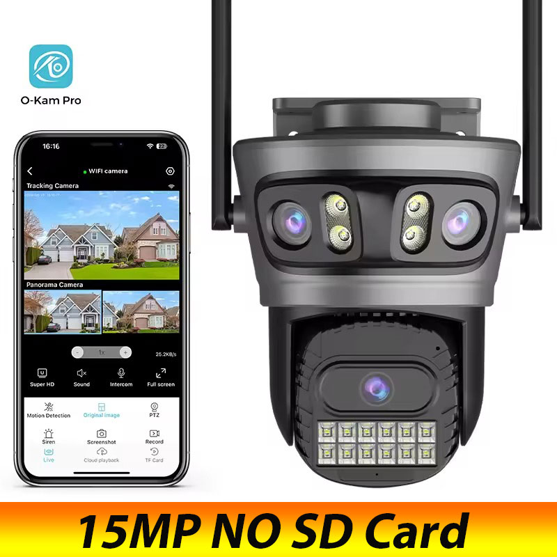 O-Kam Pro-Caméra de surveillance extérieure PTZ WiFi HD 15MP, dispositif de sécurité sans fil, avec suivi automatique et plusieurs écrans, n'aime numérique x10: 1/2.5' / prise ue