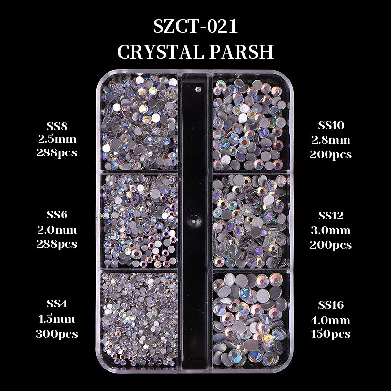 6Grids/box Nail Art Rhinestones 1426pcs AB Mixed Size Crystal Gem Diamonds 3D Nail Rhineston Nail Art Decoration DIY Face Makeup: 03