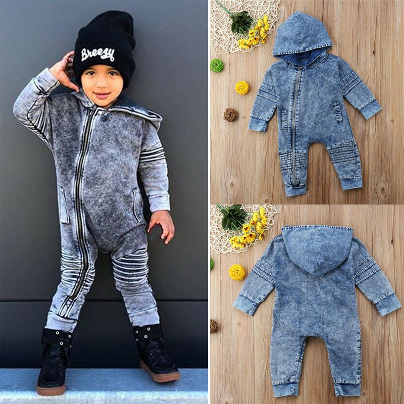 0-3Y Kids Baby Jongen Meisje Denim Rits Romper Jeans Leggings Jumpsuit Lente Fall Leuke Warm Slim Unisex Kind Playsuit