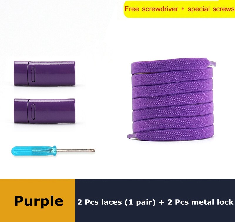 1 para sznurówki których nie trzeba wiązać elastyczny metalowy zamek sznurowadła magnetyczne płaskie nadaje się do wszystkich butów Unisex akcesoria do obuwia Lazy Shoelace: FIOLETOWY
