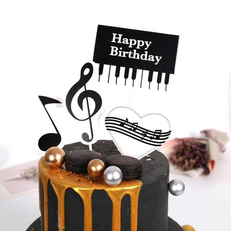 Décoration de gâteau thème musique Piano dessin animé, 1 ensemble, Notes de musique joyeux anniversaire, Cupcake, fournitures de fête