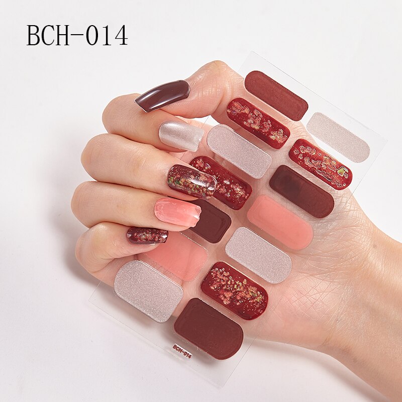 Japanese/Korea Style Nail Stickers Nail Wraps Stripe Full Cover Self-Adhesive Flower Waterproof Nail Polish Stripe Nail Art: BCH-014