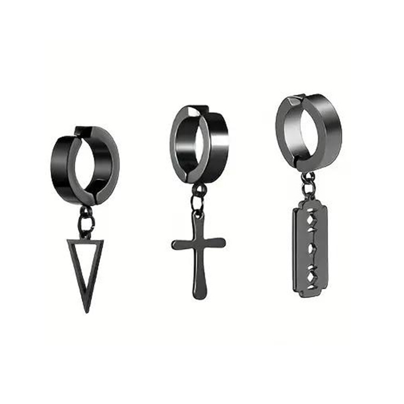 Conjuntos de aretes falsos con imán de acero inoxidable para hombre, conjunto de estrella relámpago cruzado punk, 2-7 Uds.: PLATEADO