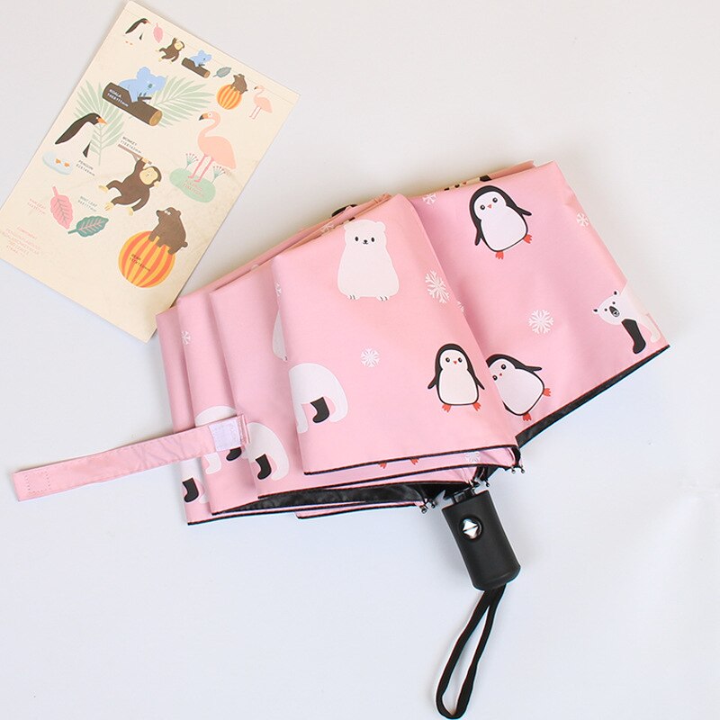 Paraguas automático para mujer, sombrilla plegable resistente a la lluvia, al viento y a los rayos UV con revestimiento negro, novedad: pink