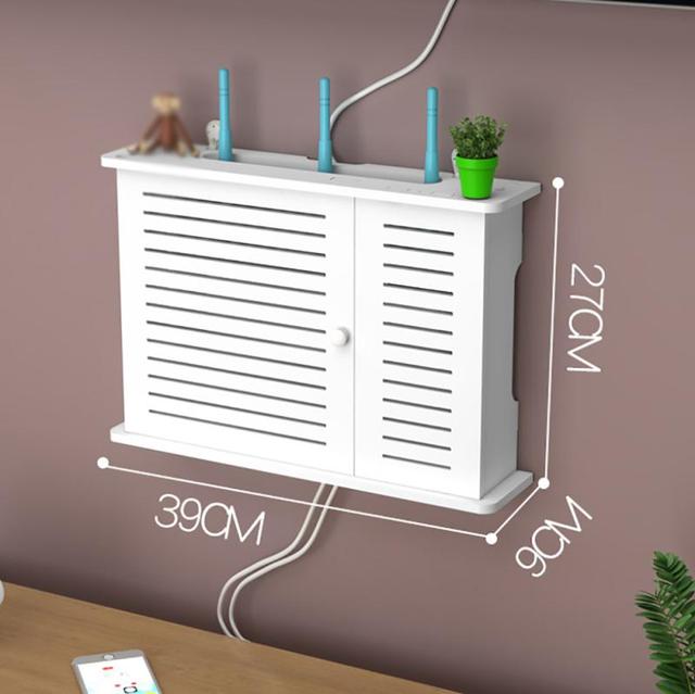 Storage Box Wireless Wifi Router Wall Hanging Plug Board Bracket Cable Organizer Livingroom Wood PVC Panel Shelf DIY Home Decor: Red