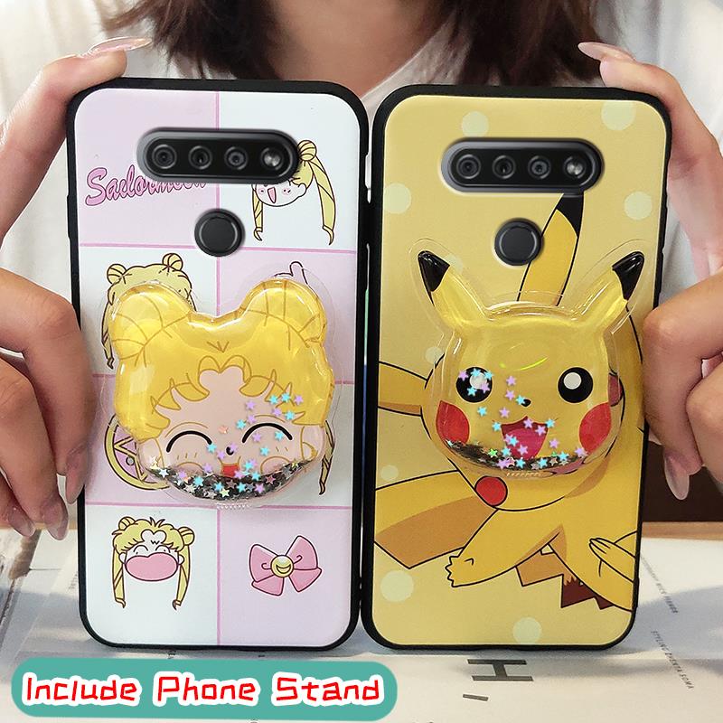 Soft Case Cartoon Telefoon Case Voor Lg K51 Kickstand Siliconen Steunpunt Voor Meisjes Drift Zand Tpu