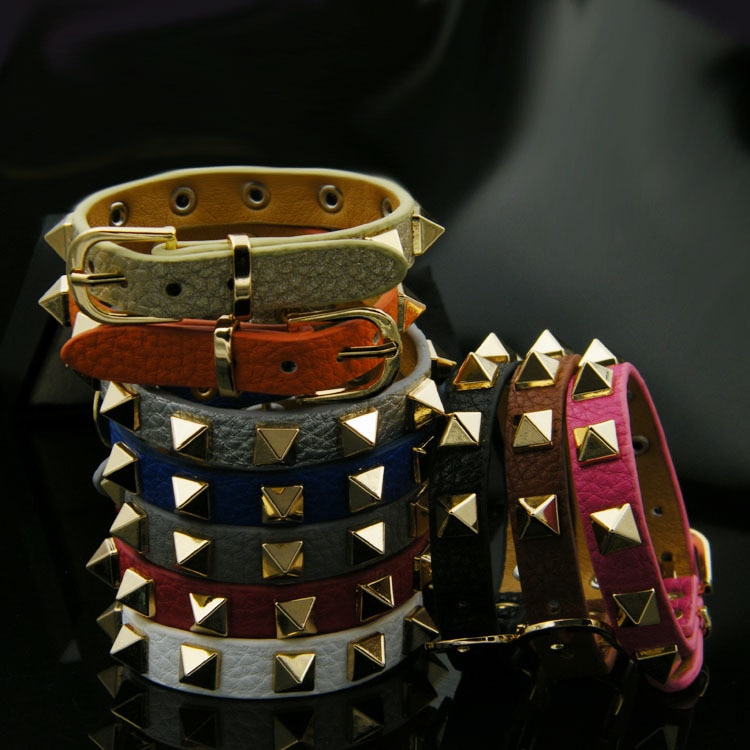 Estilo punk moda pico pulseira com couro do plutônio, luxo marca jóias pirâmide rebites pulseiras para presentes de casamento feminino