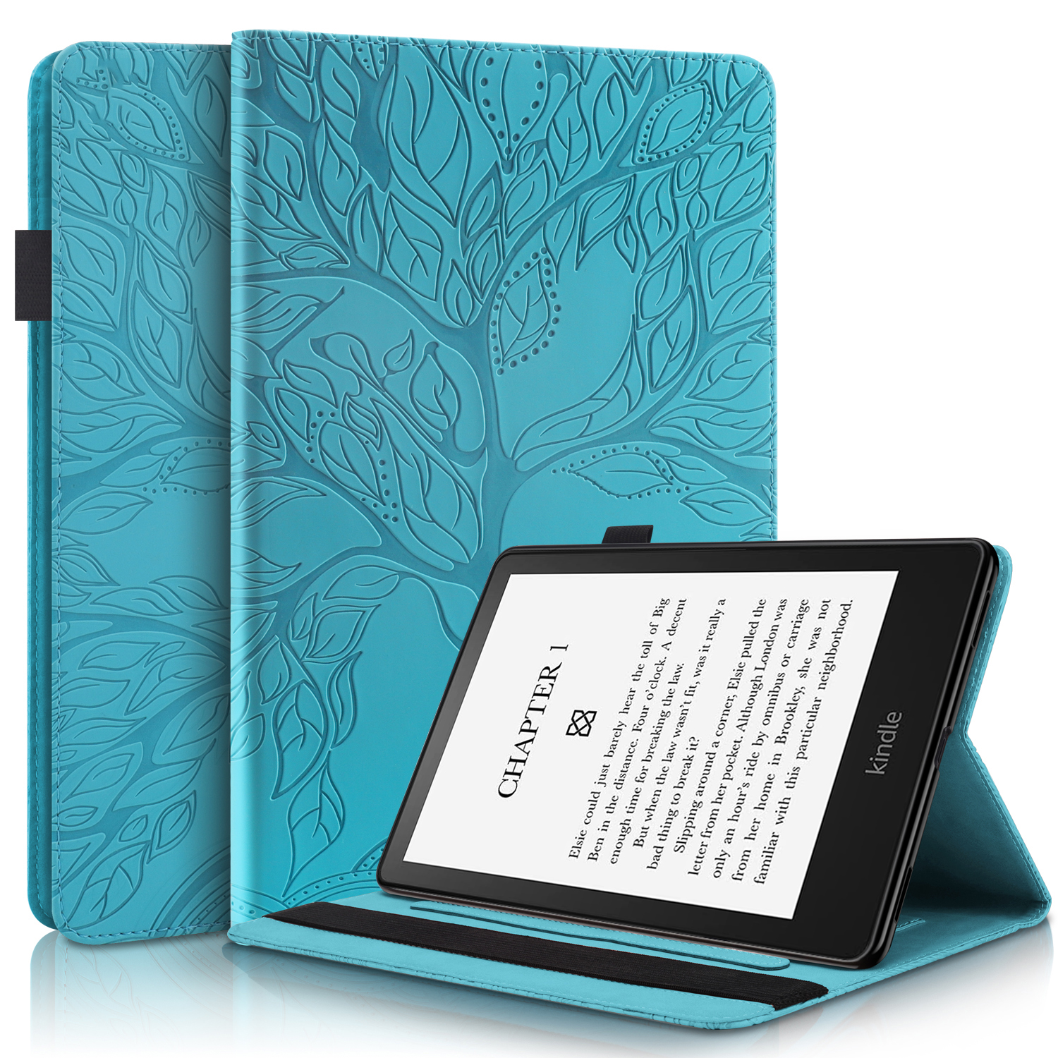 hoesje voor Kindle Paperwhite 2024 hoesje 7 inch 3D boom reliëf folio flip flip stand TPU eBook hoesje: 天空蓝