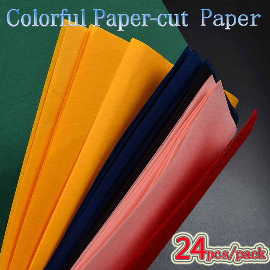 24 stk / pakke farverigt dobbeltkantet kinesisk kalligrafi rispapir til papirskåret origami xuan papir windows papir papirfoldning