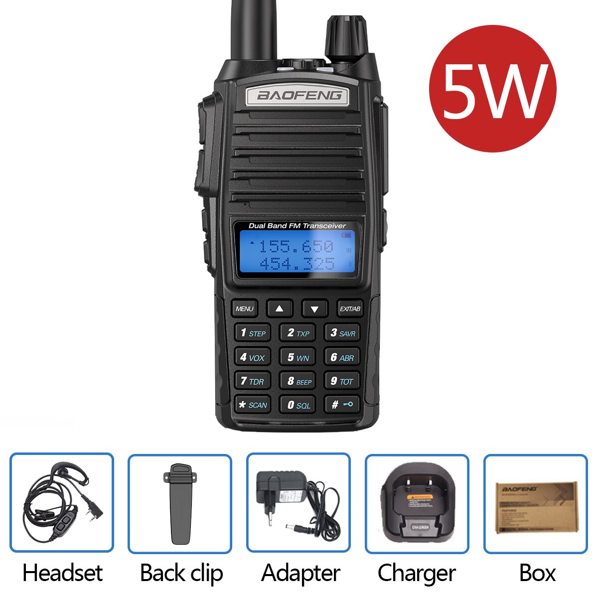 BaoFeng UV-82 walkie-talkie 5W VHF UHF Baofeng podwójny PPT UV 82 dwukierunkowe Radio 10 KM Baofeng UV82 Transceiveruv UV9R UV5R Ham Radio: 5W with box