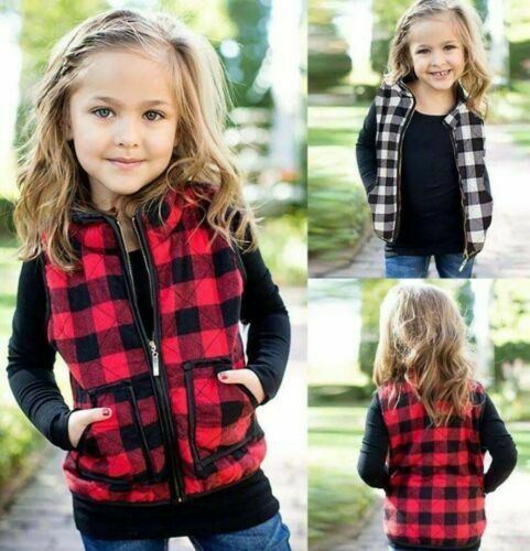 Veste d'hiver en coton à carreaux pour bébé fille, gilet, manteau à fermeture éclair, vêtements d'extérieur chauds
