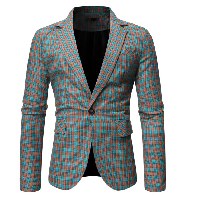 Märke pläd män kavaj kavaj slim fit enkelknapp långärmad kavaj masculino företag bröllop formell kostym kappa: 9759- gröna / Xxl
