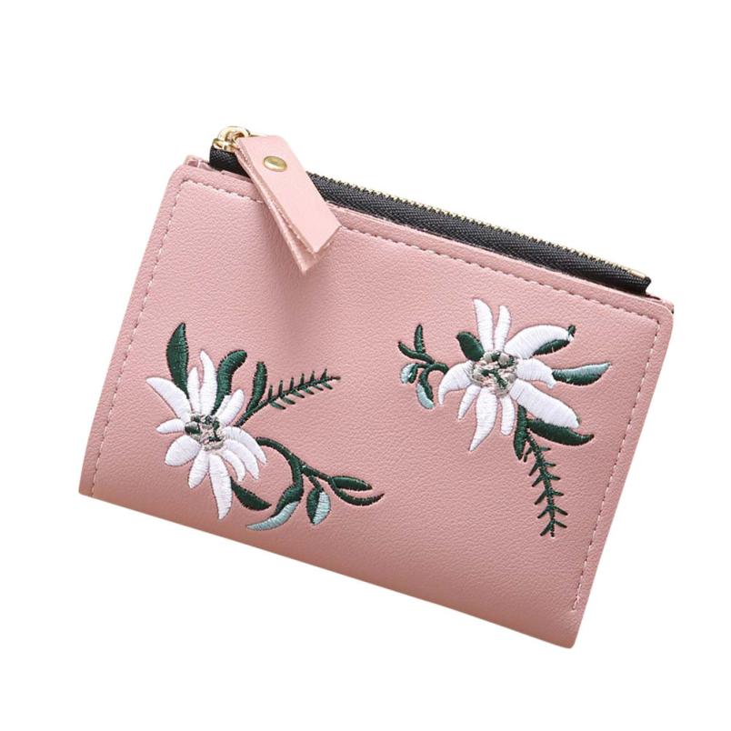 Coin Purse Mulheres carteiras Bolsas de Couro Bordado Mulheres Carteira Titular do Cartão de Crédito de Impressão Floral Monederos Mujer Pará