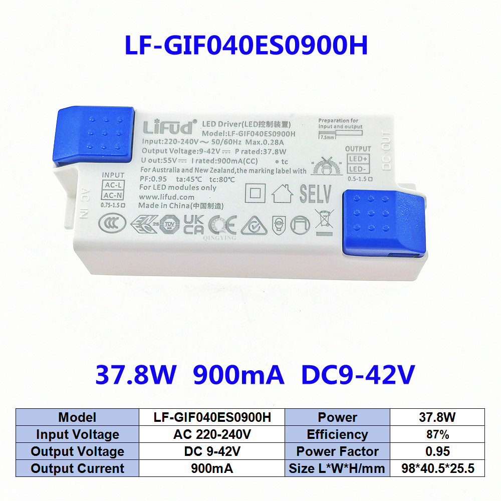 220v lifud-led-ohjainta  dc9-42v 25w-40w lf-gifxxxes 600ma 700ma 750ma 800ma 850ma 900ma 950ma 1000ma 1050ma valaistusmuuntaja: Harmaa