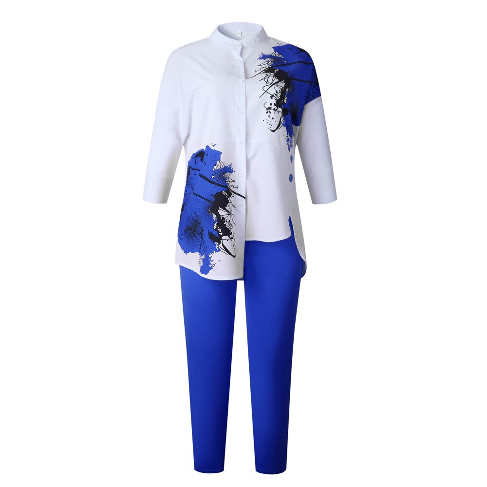 2 Stuk Sets Afrikaanse Sets Voor Vrouwen Afrikaanse Print Elastische Bazin Baggy Broek Rock Stijl Dashiki Mouw Beroemde Pak voor Lady: Blauw / XXXL