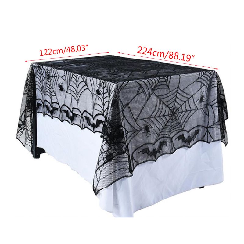 48.03x88.19 Inches Spider Web Black Tablecloth Halloween Party Decoration Horror Spider Bat Table Cloth Scene Decor Prop
