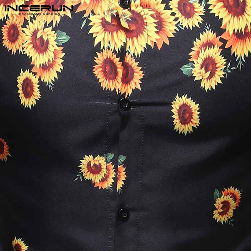 Incerun mænds skjorte blomst trykt skrue ned krave langærmet knap camisas afslappede mærke skjorter streetwear s -5xl 7