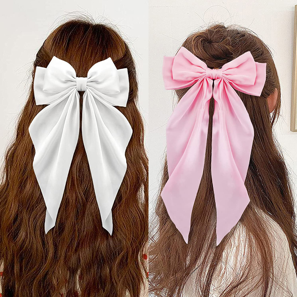 2 unids/set lazo cinta Clip de pelo mujer sólido Bowknot satén horquilla pasadores niñas Cola de Caballo Clip accesorios para el cabello