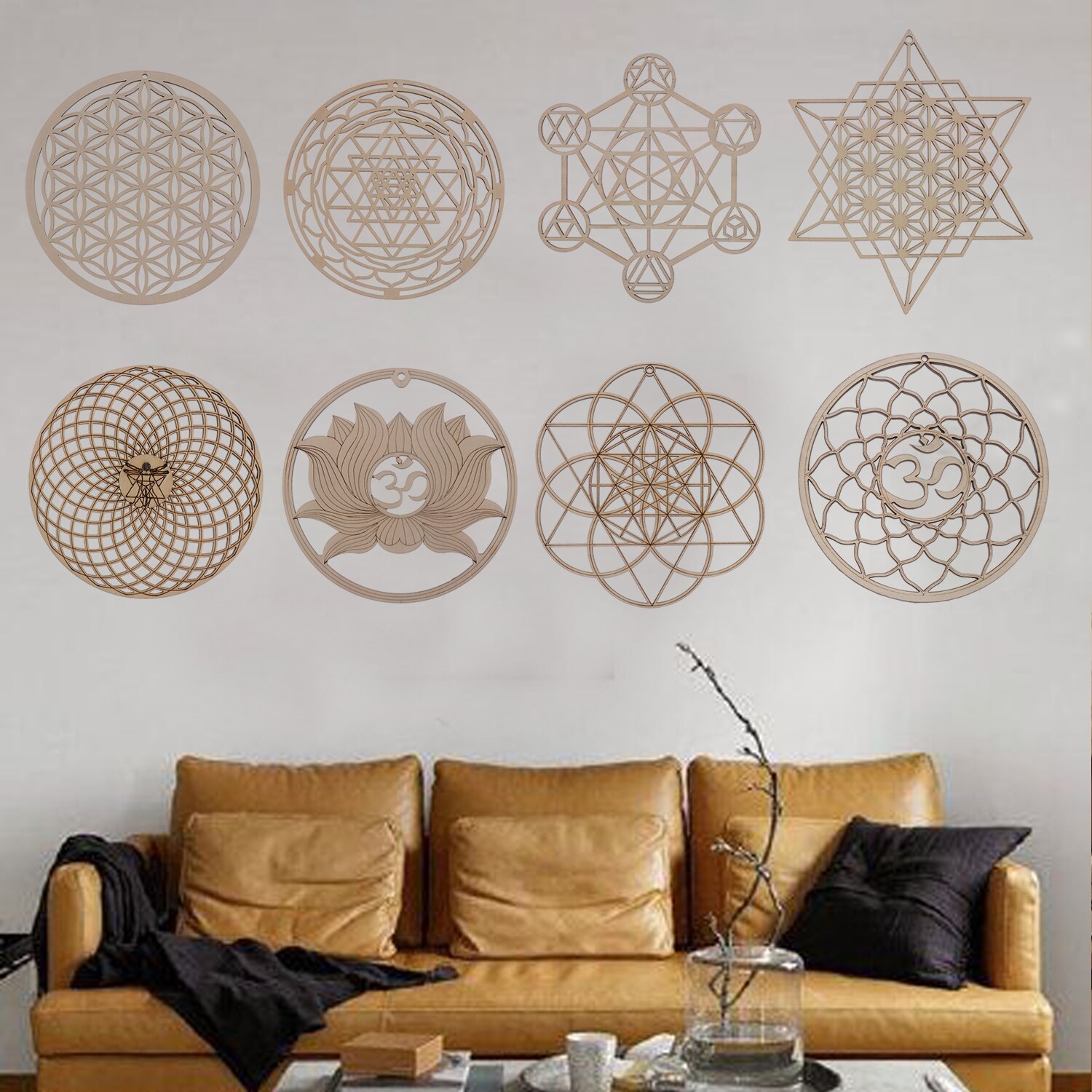 1Pc Houten Bloem Van Leven Kerst Ornamenten, Heilige Geometrie Ornamenten Home Decor, hout Teken Muur Art Zaad Van Leven Coaster