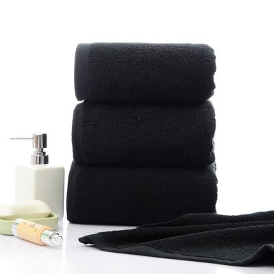 Solid svart 100%  ansiktshanddukar i bomull handduk badlakan för vuxna strandhandduk hotell 2 storlekar 70*140cm 35*75cm