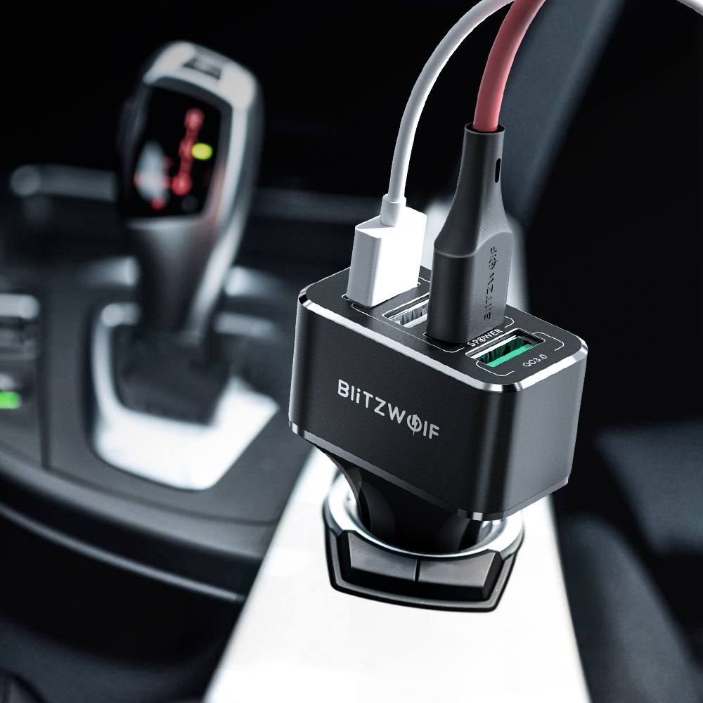 Blitzwolf Usb Car Charger 4 Usb-poorten 50W QC3.0 Snel Opladen Voor Mobiele Telefoon Tdc 12V-24V Voor Iphone X Xr Xs Voor Xiaomi Mi8