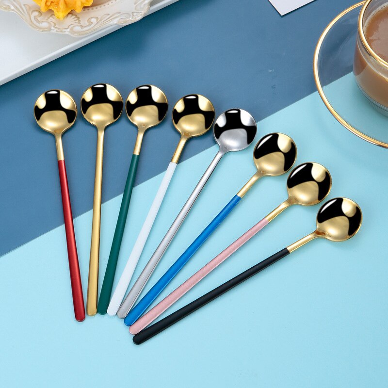 1Pc Stainless Steel Spoon Dinnerware Long Handle Spoon Tea spoon Dessert Coffee Ice Cream Spoons Kitchen Accessories Bar Tools