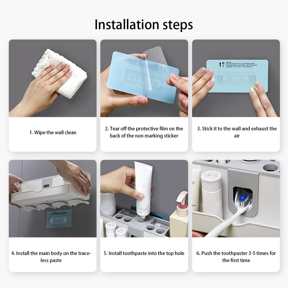 Suction Wall Toothbrush Holder Automatic Squeeze Toothpaste Dispenser Toothbrush Toothpaste Cup Bathroom Tools