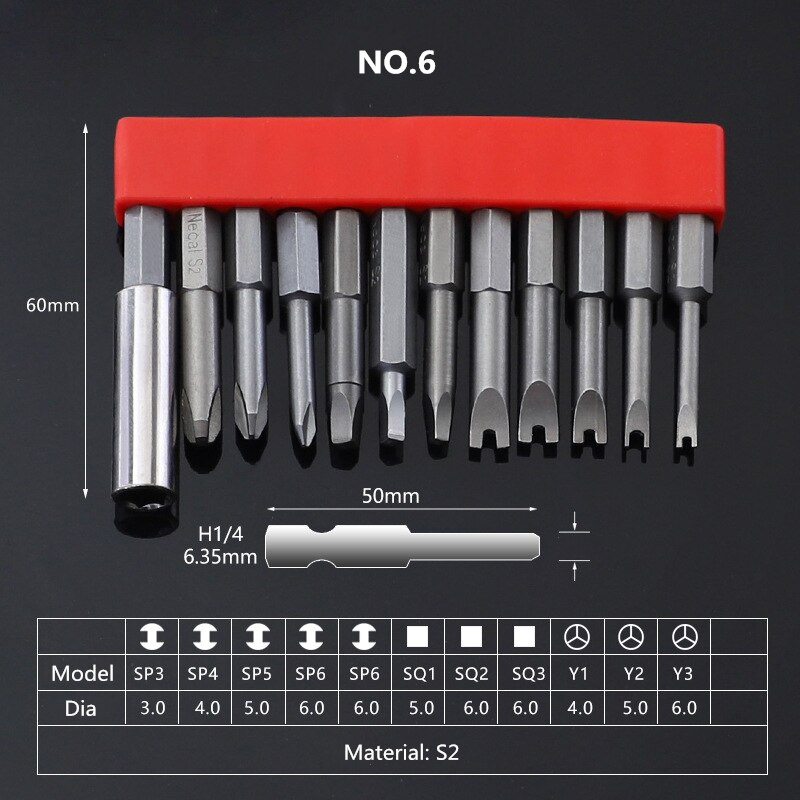 12pcs Set Security Tamper Proof Magnetic Screwdriver Drill Bit Screwdriver Bits Hex Torx Flat Head 1/4 "50mm 75mm 100mm: 06