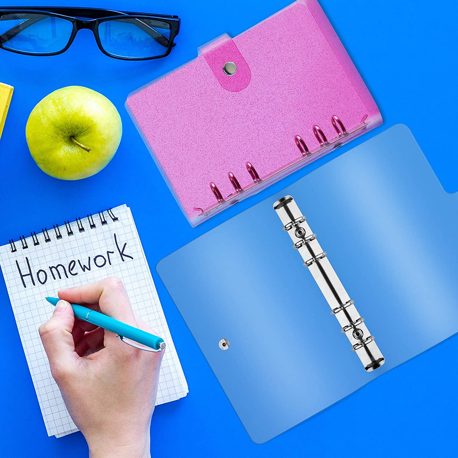 A6 soft PVC 6-ring binder cover with flashing transparent notebook zipper bag loose-leaf core book with snap button close binder