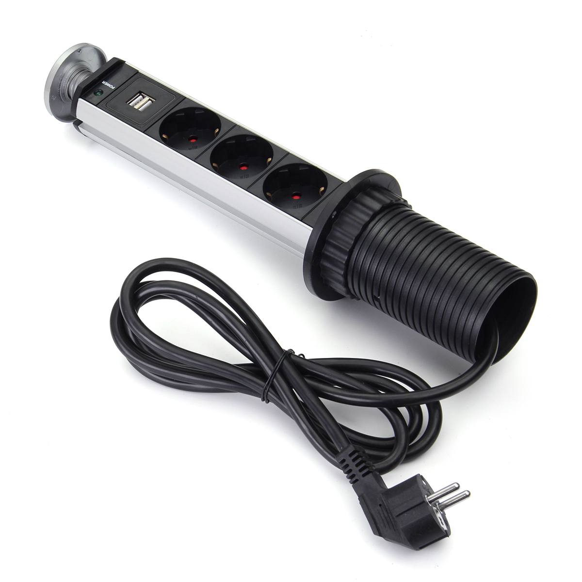 EU Plug 3/4/5/6 Power Socket 16A PULL UP 2 USB Charging Port Kitchen Table Desktop Sockets Retractable Countertops Worktop