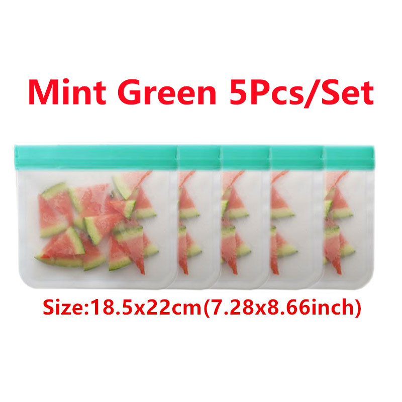 Juego de Bolsas de Silicona para Alimentos, Conjunto de Empaques con Sello, Ideal para Almacenamiento y Conservación Fresca de Frutas y Verduras, Reutilizable, A Prueba de Fugas, Estilo Bolsa Ziploc, 14 Piezas: 5Pcs Green