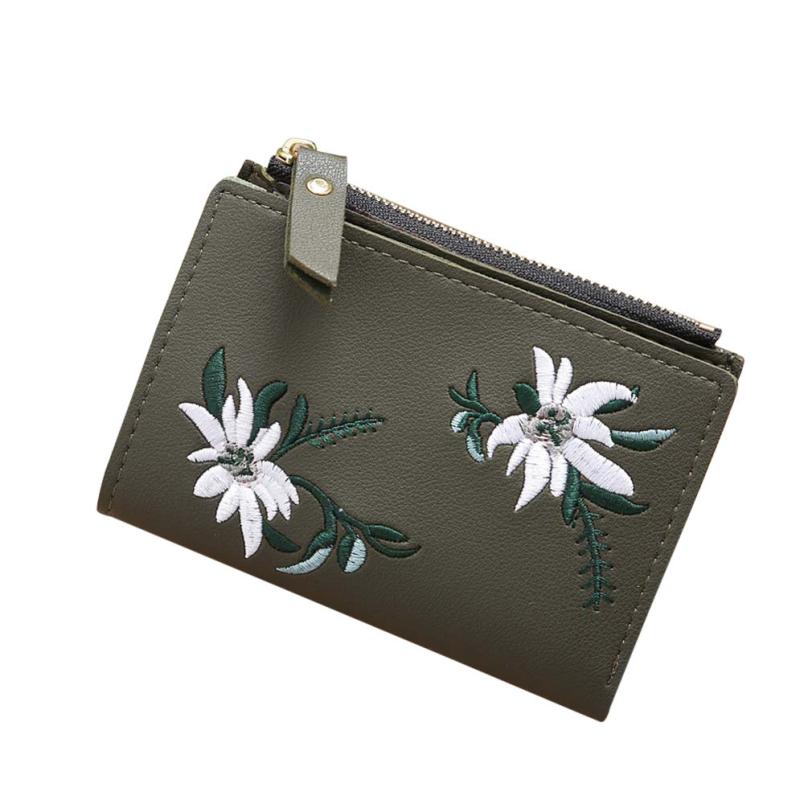 Borsa Della moneta Donne portafogli In Pelle Borse Del Ricamo Delle Donne Del Raccoglitore Floreale di Stampa del Supporto di Carta di Credito Monederos Para Mujer:  Army Green