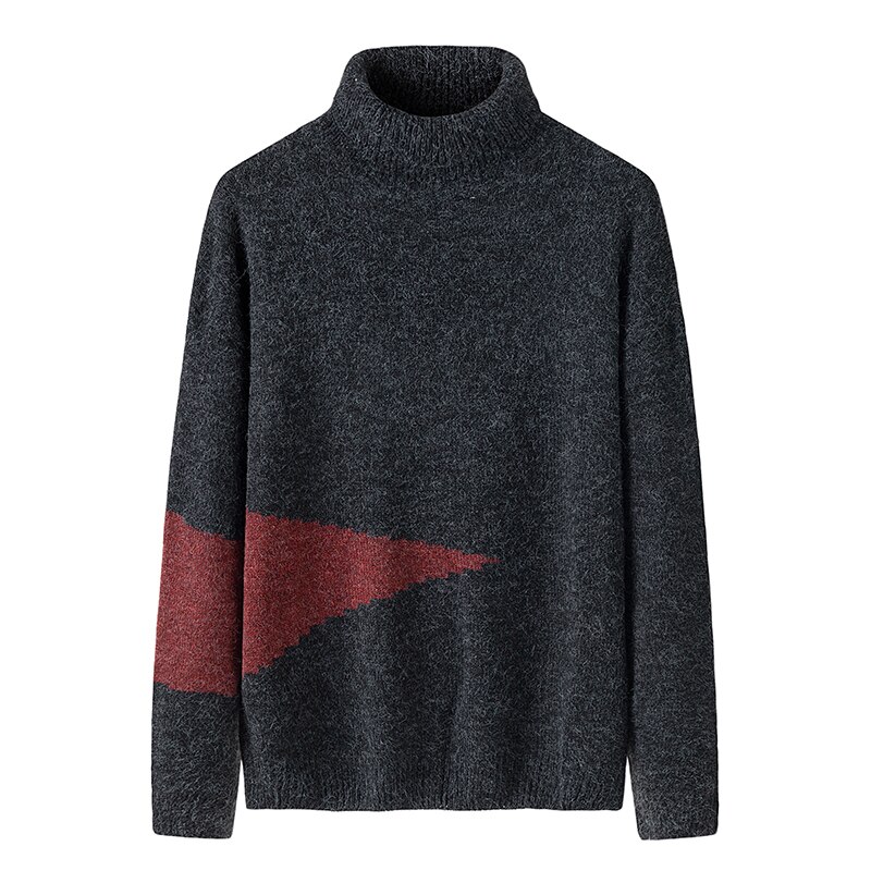 Huncher herr polotröja herr höst vinter slim fit stickad tröja med hög krage patchwork polokragar svarta tröjor för herr: Svart tröja män / Asiatisk-l