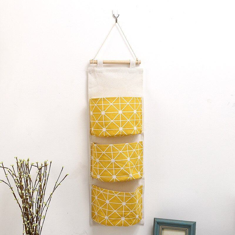 3 Grids Muur Opknoping Opbergtas Doek Diversen Organizer Speelgoed Toetsen Laders Glazen Container Garderobe Kast Pouch 3 Zakken: yellow