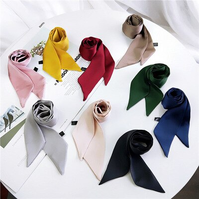 Petit foulard en soie de couleur unie pour femmes, 90x5cm, ruban de poignet tout assorti pour sac à main enveloppé
