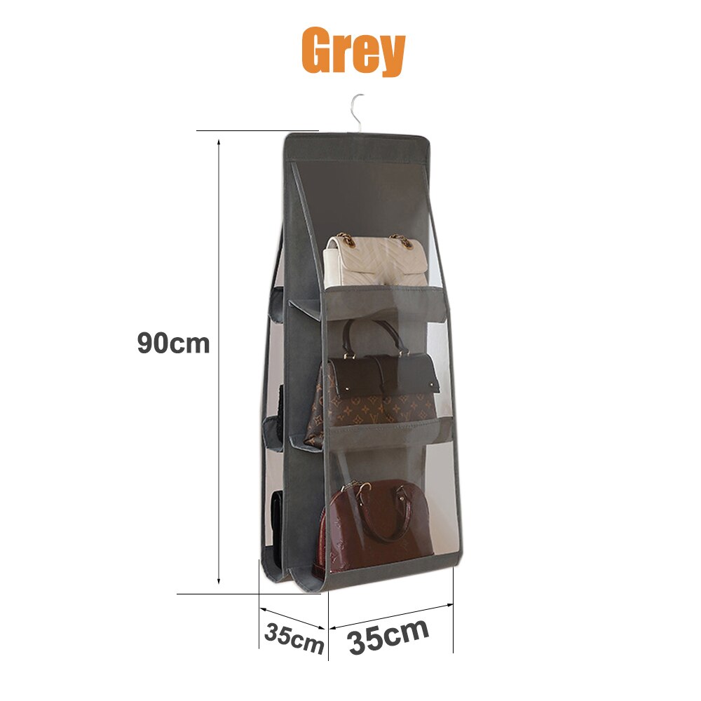 6 Pocket Foldable Hanging Bag 3 Layers Folding Shelf Bag Purse Handbag Organizer Handbag Storage Hanging Door Pocket Closet Hang: Grey thick version