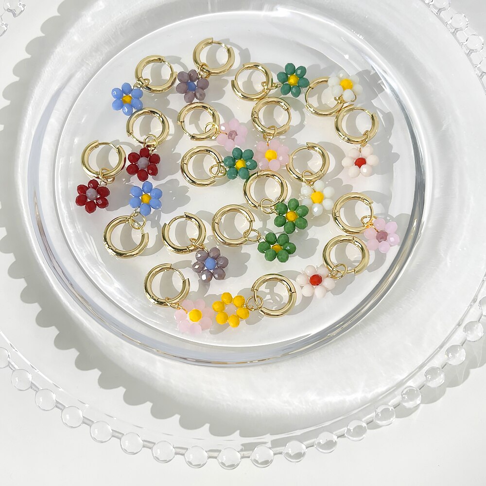 Peri&#39;sbox Boho Candy Kleur Acryl Daisy Hoop Earring Voor Vrouwen Multicolor Cute Flower Charm Huggie Oorbellen Zomer Sieraden