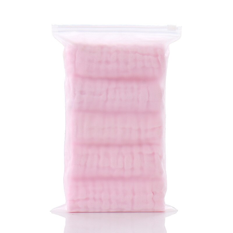 5 st/lot 100%  fyrkantig bomullshandduk muslin babyprylar för nyfödda gasväv babyservetter tvätta trasor babyhandduk och tvättlappar: Rosa