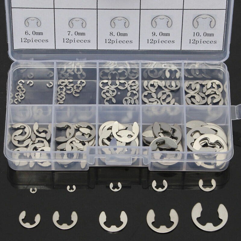 304 stainless steel E-shaped washer classification kit shaft fastener M1.5~M10 circlip fixing ring stainless steel 120pcs