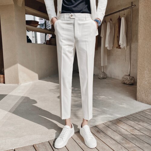 Koreansk hvid brudekjole bukser mænd ankellange afslappet jakkesæt bukser formelle bukser pantalon kostume: 54