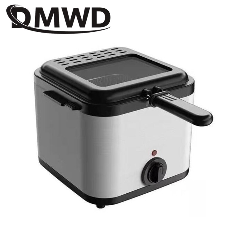 DMWD 1.5L Stainless Steel Single Tank Electric Deep Fryer Smokeless French Fries Chicken Frying Pot Grill Mini Hotpot Oven EU US