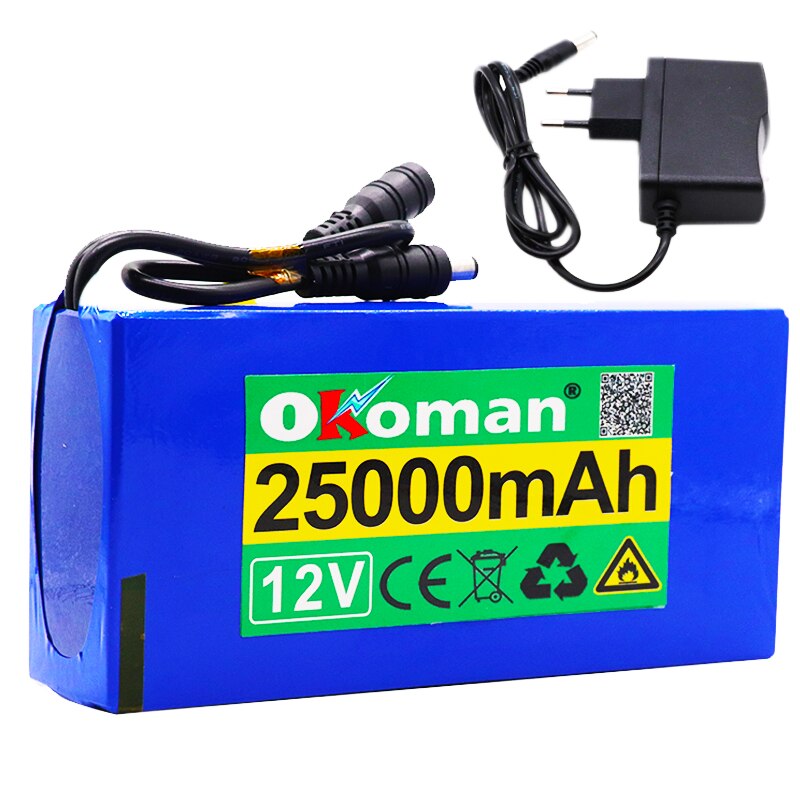 Super Rechargeable Portable Lithium-ion Battery DC 12V 25000mAh With EU Plug 12.6v 25Ah battery pack+charger