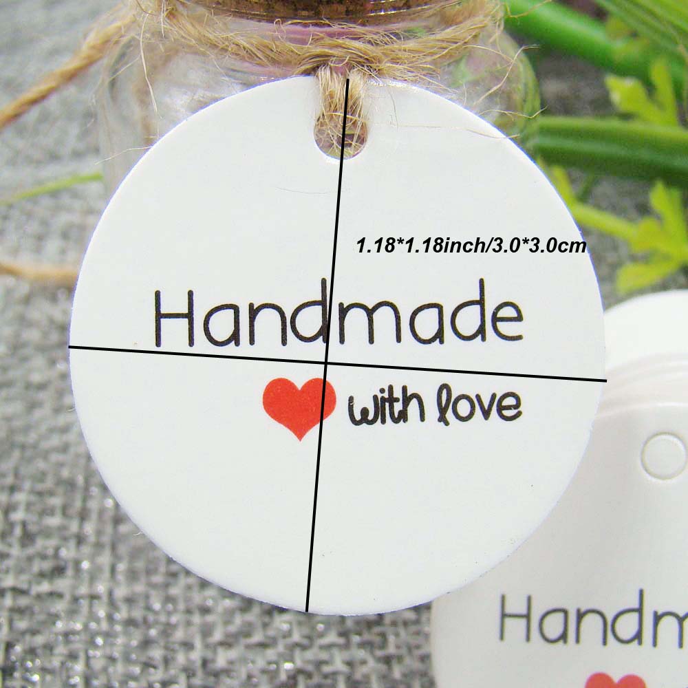 1.18*1.18 Inch 100 Pcs Ronde Handgemaakte Met Liefde Wit Papier Tags Met String Wit Voor Geschenkdoos Cookie bruiloft Gunst