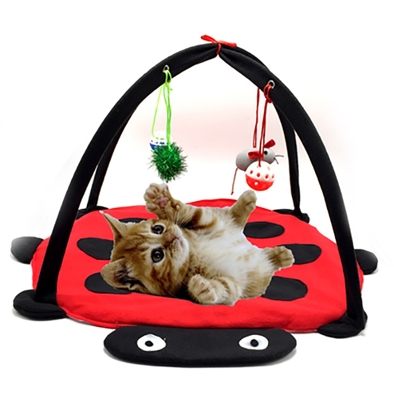 Funny Cat Play Mat Cat Tent Activity Center with Hang Cat Toys Cat Play Mat Blanket House Detachable Kitten Tents