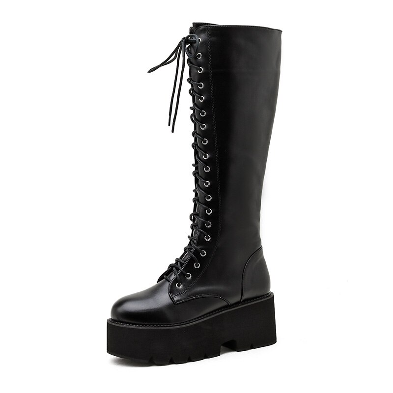 Gdgydh Chunky Platform Heels Pu Leather Knee High ... – Vicedeal