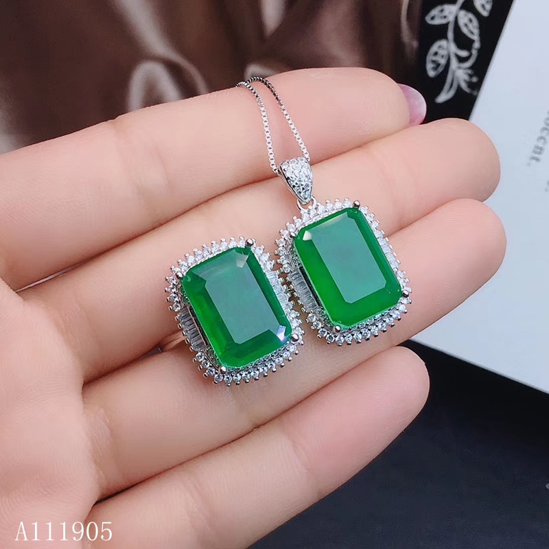 KJJEAXCMY boutique jewelry 925 sterling silver inlaid natural emerald female necklace ring pendant set support detection